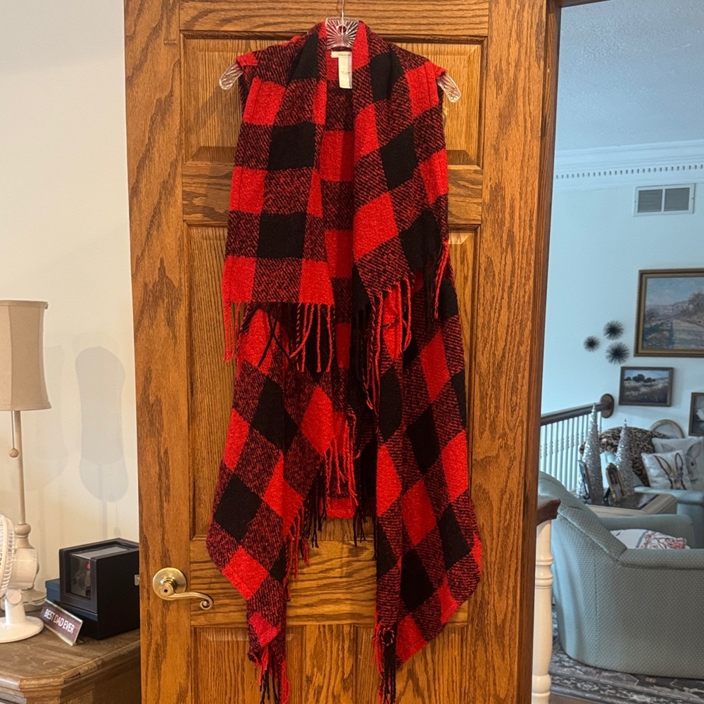 Maurices Red and Black Plaid Shawl